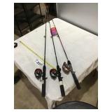 3 FISHING RODS AND REELS