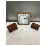 JEWELRY BOX, CLOCK, WOOD BOX