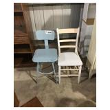 METAL STOOL, WOODEN CHAIR