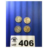 1917 WALKING LIBERTY HALF DOLLARS, 1 S, 3 PLAIN
