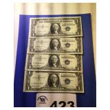 4 1 DOLLAR SILVER CERTIFICATES, CONSECUTIVE