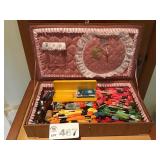 WOOD CASE W EMBROIDERY THREADS, NEEDLES WOOD CASE W EMBROIDERY THREADS, NEEDLES