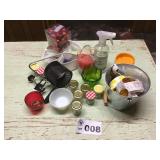 VARIOUS DISHES, BUCKET, JELLY JARS, MISC VARIOUS DISHES, BUCKET, JELLY JARS, MISC