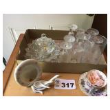 STEMWARE, GLASS DISHES, GEESE MEASURING SPOONS STEMWARE, GLASS DISHES, GEESE MEASURING SPOONS