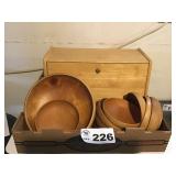 WOODEN BREAD BOX, WOODEN BOWL SET WOODEN BREAD BOX, WOODEN BOWL SET