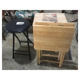 3 TV TRAYS, STOOL 3 TV TRAYS, STOOL