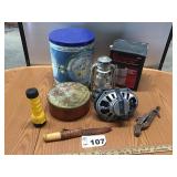TINS, FLASHLIGHT, SPEAKERS, FILTER, LANTERN, TINS, FLASHLIGHT, SPEAKERS, FILTER, LANTERN,