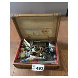 WOOD BOX FULL OF KNOBS AND HARDWARE WOOD BOX FULL OF KNOBS AND HARDWARE