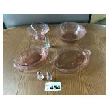 PINK DEPRESSION, SOME DAMAGED, AND OTHER GLASSWARE PINK DEPRESSION, SOME DAMAGED, AND OTHER GLASSWARE