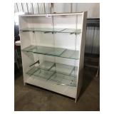 WOOD AND GLASS SHELVING UNIT, 4 FT X 6 FT WOOD AND GLASS SHELVING UNIT, 4 FT X 6 FT