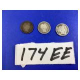 1893 - 1892 - 1912D BARBER DIMES