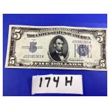1934 FIVE DOLLAR BLUE SEAL SILVER CERTIFICATE