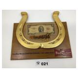 BUDWEISER PLAQUE WITH $2 BILL RED SEAL