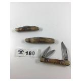 3 CASE STOCKMAN BONE HANDLED KNIVES- missing