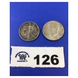 1938 WALKING LIBERTY HALF DOLLAR, 1964 KENNEDY