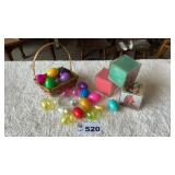 PLASTIC EGGS, BASKET, PICTURE CUBES