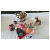 RABBITIN STROLLER, HORSE FIGURE, DOLL BEDDING,