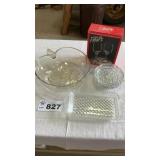 LARGE APPLE BOWL, RELISH DISH, ASHTRAYS, STEMWARE
