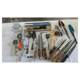 ASSORTED KNOVES, ICE CREAM SCOOPS, UTENSILS