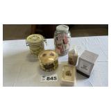 POWDER, BATH DECOR, CANISTER, JAR W MATCHBOOKS