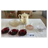 JEWEL T COFFEE SERVER, RUBY RED BOWLS, OTHER