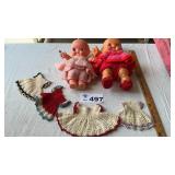 2 DOLLS, CROCHET CLOTHES