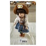 PORCELAIN COWGIRL DOLL W STAND