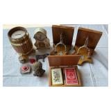 SPUR BOOKENDS, COLLINSVILLE BARREL BANK, CLOCK