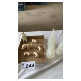 BEAR FIGURINES, LIGHTED TREES