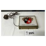 G B BEER SIGN, 8 x 10, DOES NOT LIGHT