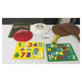 FRISBEE, PADDLES, FOAM LRTTER AND NUMBER PUZZLES