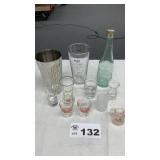 VINTAGE FALSGRAFF BOTTLE, SHOT GLASSES, MARTINI