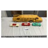 TONKA CAR HAULER SEMI TRUCK AND TRAILER WITH 3