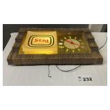 STAG BEER LIGHTED CLOCK, 15 x 27, WORKS