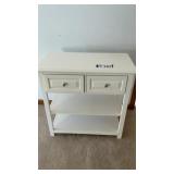 WOOD TABLE, WHITE, 2 SHELVES, 2 DRAWERS, 15 x 3