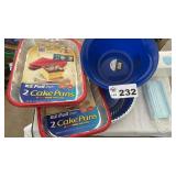 CAKE PANS, MASKS, PLASTIC BWL