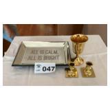 MIRRORED TRAY, CANDLE STICKS