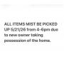 Pick up required 5/21/26 from 4-6pm