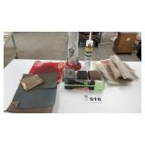 SANDPAPER, SANDING BLOCKS, PAINT ROLL, BIRD FEEDER