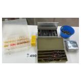 FISHING ITEMS, RUBBER WORMS, STRING, WEIGHTS, JIGS