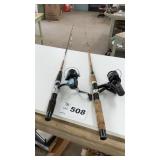 SHAKESPEARE AND MITCHELE ROD AND REELS, OPEN FACE