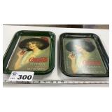 2 COCA-COLA METAL TRAYS,  1 BLACK, 1 GREEN