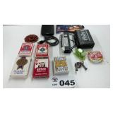 MINI CASSETTE RECORDER, PLAYING CARDS, OTHER
