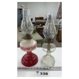2 OIL LAMPS, 18 INCHES TALL