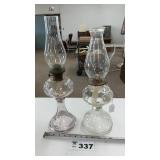 2 OIL LAMPS, 18 & 20 INCHES TALL