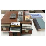 CASSETTE TAPES, CABINET, BOOKS