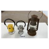 1 KEROSENE LANTERN, 2 BATTERY LANTERNS