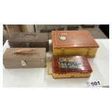 2 METAL TACKLE BOXES, 2 PLASTIC TACKLE TRAYS