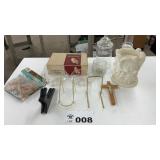GLASSWARE, PLATE HOLDERS,CANDLES
