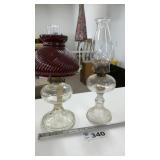 2 OIL LAMPS, 18 INCHES TALL